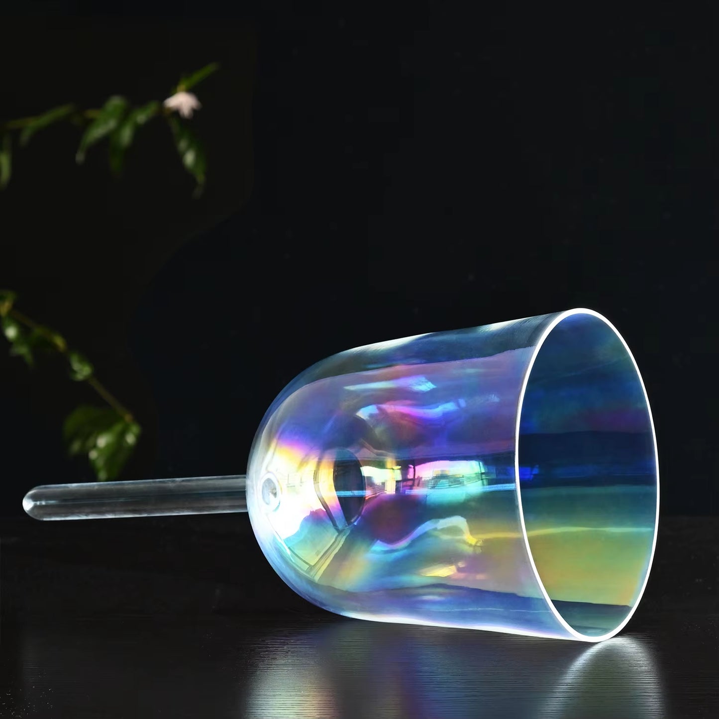 6 Inch 432HZ Clear Cosmic Light Hollow Handle Crystal Singing Bowl for Sound Healing and Meditation Stress Relief with Bag