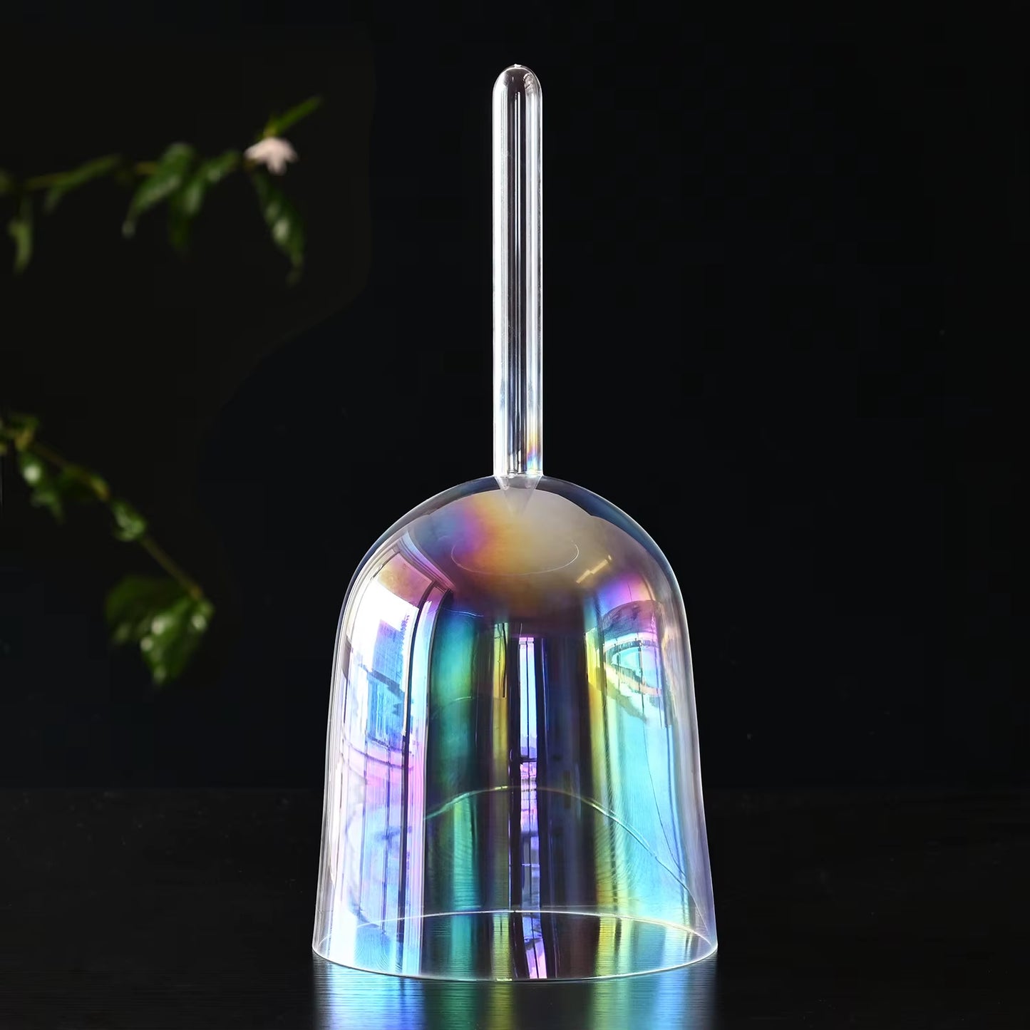 6 Inch 432HZ Clear Cosmic Light Hollow Handle Crystal Singing Bowl for Sound Healing and Meditation Stress Relief with Bag